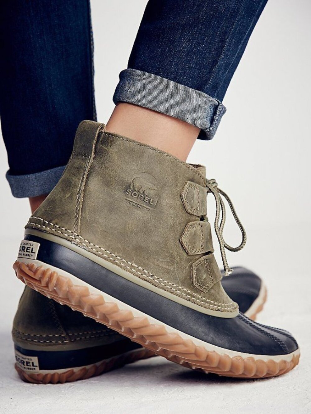 Sorel Women's Ella Green Out N About Leather Classic Ankle Duck Boots Size 7